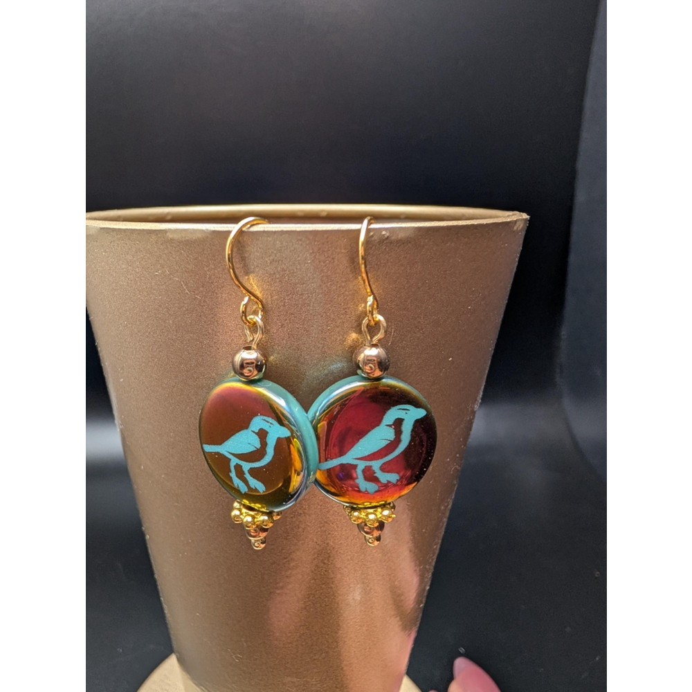 Czech Glass Bird Earrings: Multicolored Boho Dangle Jewelry - Picture 2 of 4